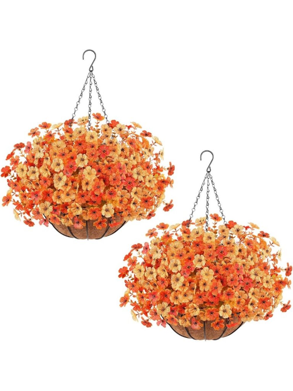 2 Set Fall Hanging Floral Arrangements with Baskets for Outdoor Decor